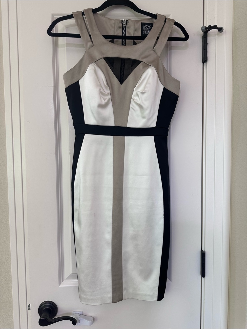 Jax Colorblock Midi Dress in White, Black & Taupe